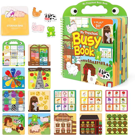 YPLUS Busy Book for Toddler, Montessori Activity Book Busy Board Quiet Books for Kids Ages 3-5, Educational Sensory Learning Travel Toys for Car Plane Airplane Baby