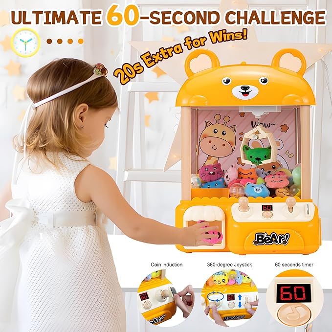 Mini Claw Machine for Kids | Arcade Game Toy Claw Machine Electric Candy Bear Vending Machine Toy with LED Lights & Adjustable Sound, Christmas Birthday Gifts for Girls Ages 4+
