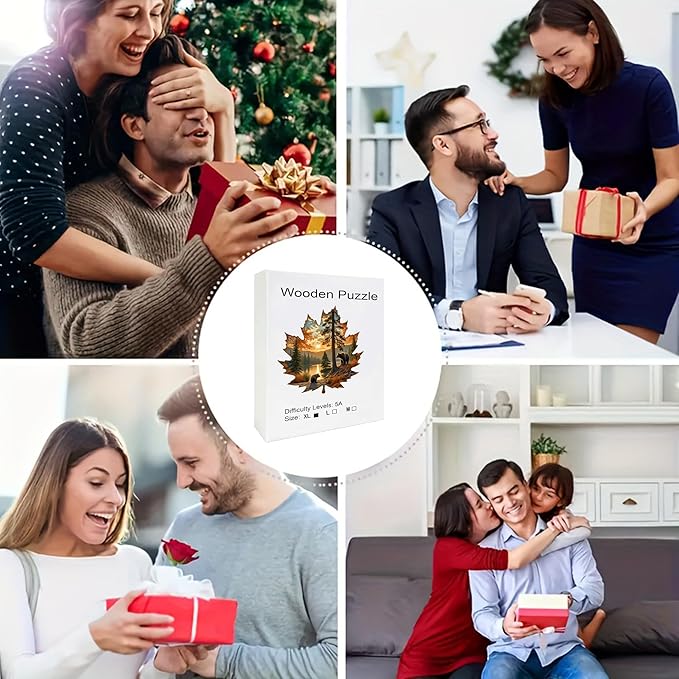 Wooden Puzzles, 149 Pieces Maple Leaf Jigsaw Puzzles, Unique Shaped Wooden Puzzle for Adults and Kids, Family Game(Maple Leaf, Medium)