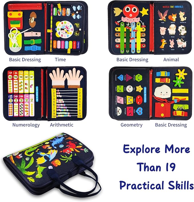 Montessori Busy Board for Boys 1 2 3 4 Year, Sensory Toys for Toddlers 1-4, Ideal for Travel and Preschool - ABCs, 123s, Shapes, Colors, Animals, Weather, Birthday Gifts