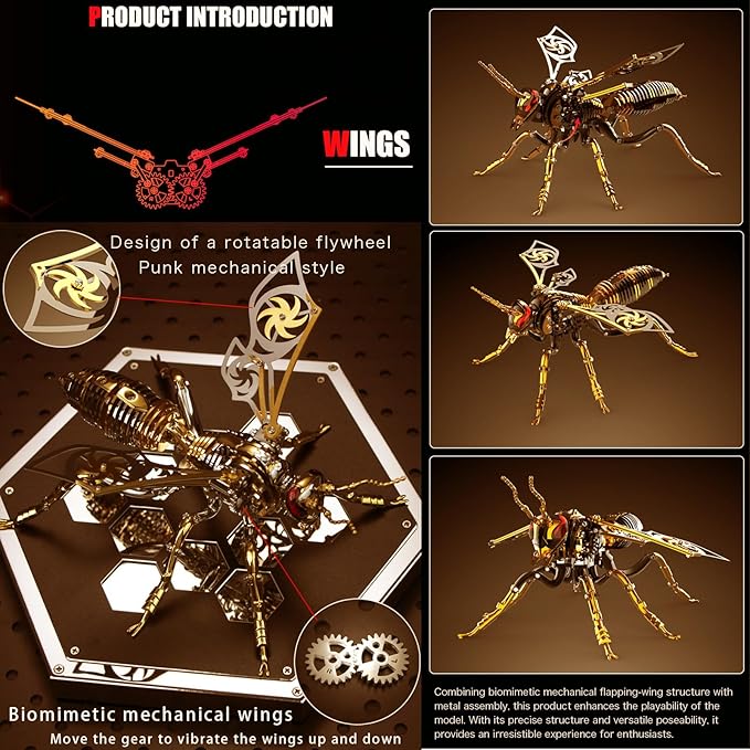 3D Metal Wasp Puzzles for Adults Model Kits Mechanical Puzzle Building Blocks, Difficult DIY for Assembly Gifts for Men (Rose Golden(Green Eyes))