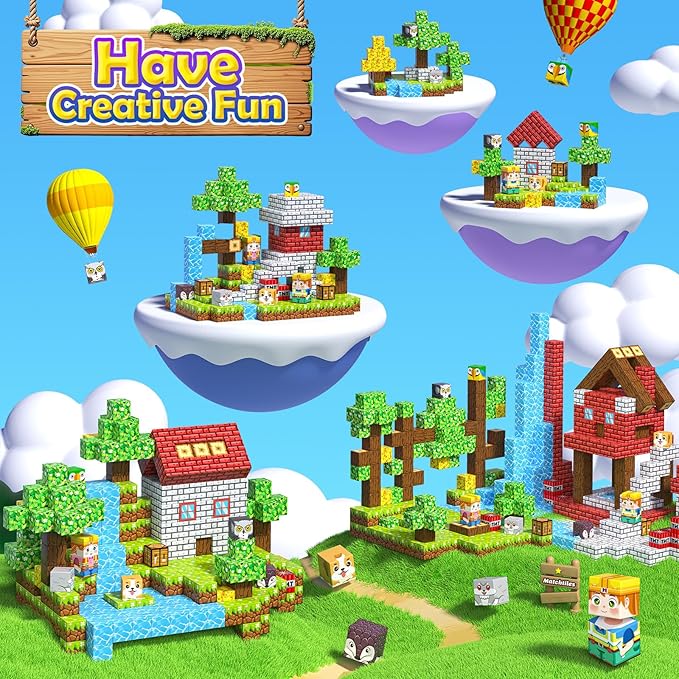 Magnetic Blocks with Forest Animals, Magnetic Building Blocks Magnet Cube Toys Stacking, Build Forest World Set, STEM Montessori Sensory Toys for Kids Boys Girls Age 3 4 5 6 7 8 9 10 Gifts