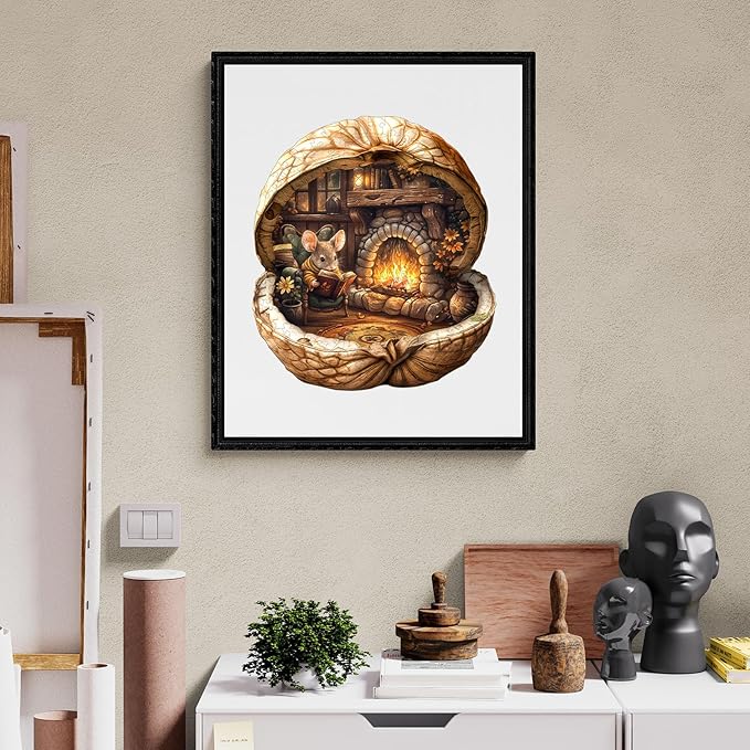 WOODBESTS Wooden Puzzles for Adults - Mouse's Walnut House, Mouse Wooden Jigsaw Puzzle, Unique Animal Wood Puzzles Adult, Xmas Gifts for Puzzle Lovers(95 Pcs, S, 8.5"x7.5")