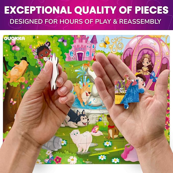 QUOKKA Puzzles for Kids Ages 4-6 - Set of 4x60 Jigsaw Puzzles for Toddlers 3-5 - Unicorn Princess Animals Toys for Children 6-8 yo - Gift Educational Game for Boys & Girls