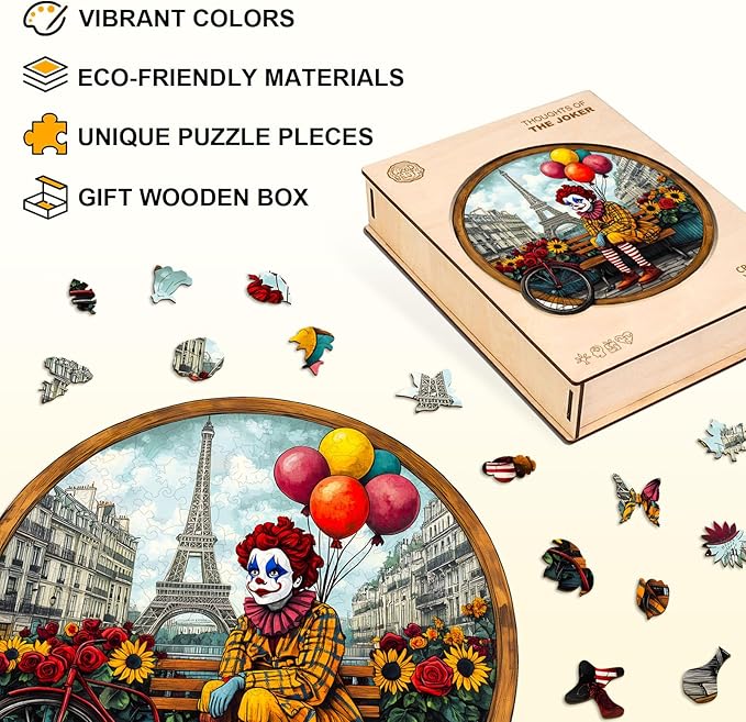 Jigfoxy Wooden Puzzle for Adults, Joker Jigsaw Puzzles for Adult, Unique Animal Shape Wood Cut Puzzles, Christmas Thanksgiving Gifts for Friends Family (S-8.5 * 8.3in-100pcs)