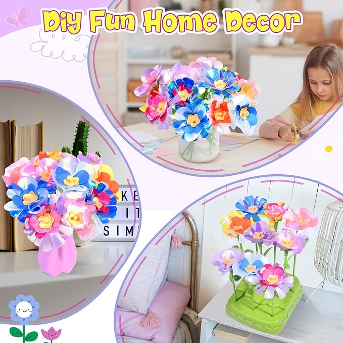GPPNKC Flower Bouquet Craft Kit DIY Arts and Crafts Toddler Toys Flowers Market Toy Educational Fun DIY Activity Set Birthday Gift for 4 5 6 7 8+ Year Old Girls and Boys