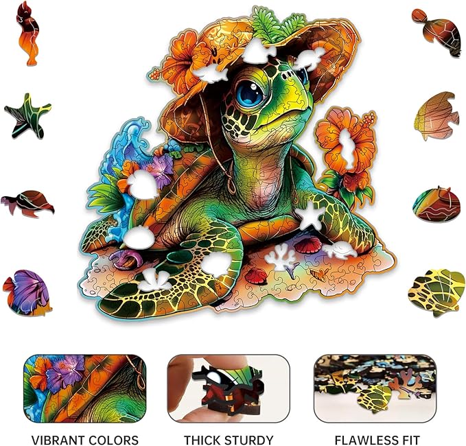 Wooden Jigsaw Puzzles,Vacation Sea Turtle Wooden Puzzles 200 Piece,Perfect for Family Game,Unique Shape Puzzles for Adults 11 x 11 Inch