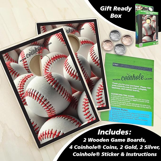 Coinhole Desktop Coin Bouncing Party Game Set | Tabletop Cornhole Board Game | Small Cornhole Travel Game Includes Coins