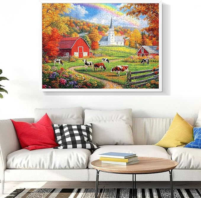 300 Piece Puzzles Jigsaw Puzzles 300 Pieces for Adults Farm Cow Puzzles for Kids Ages 8-10 Adult Puzzle Challenge Game Gift Toy for Puzzle Enthusiasts Home Decor Gift Toy 20.5x15IN