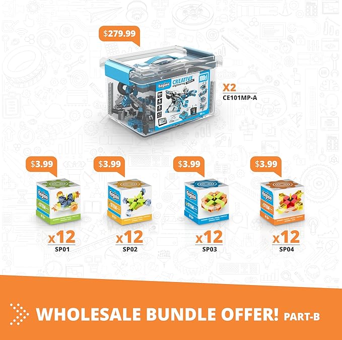 Engino STEM Elementary Creative Wholesale Bundle, 50+ Educational Construction Toys Ages 6-12, Classroom Science Engineering Kit, Award-Winning Teacher Resources