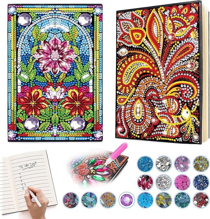 Josongslax Diamond Art Kits for Adults Teens, 4 Pack Diamond Painting Journals Notebooks, DIY 5D Gem Dots Art Crafts for Adults Clearance, Teenagers' Birthdays, Graduation, Christmas Gifts with Tools