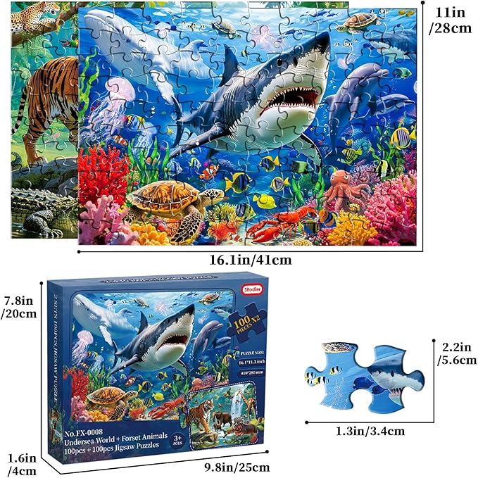 Puzzles for Kids Ages 4-6, 2 Pack 100 Pieces Jigsaw Puzzles for Kids 3-5 4-6 (Forest Animals and Ocean Life), Learning & Educational Games Beautiful Gift for Kid Toddlers 3-8