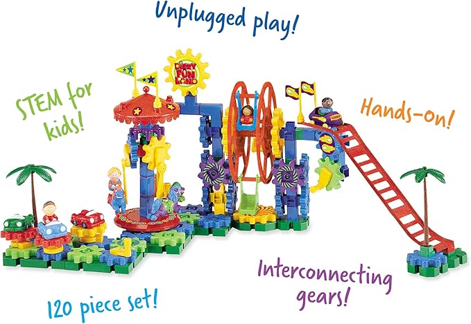 Learning Resources Gears! Gears! Gears! Dizzy Fun Land, Motorized Gears Toy Set, Gears for Kids, Engineering for Kids, Puzzle, 120 Pieces, Ages 5+