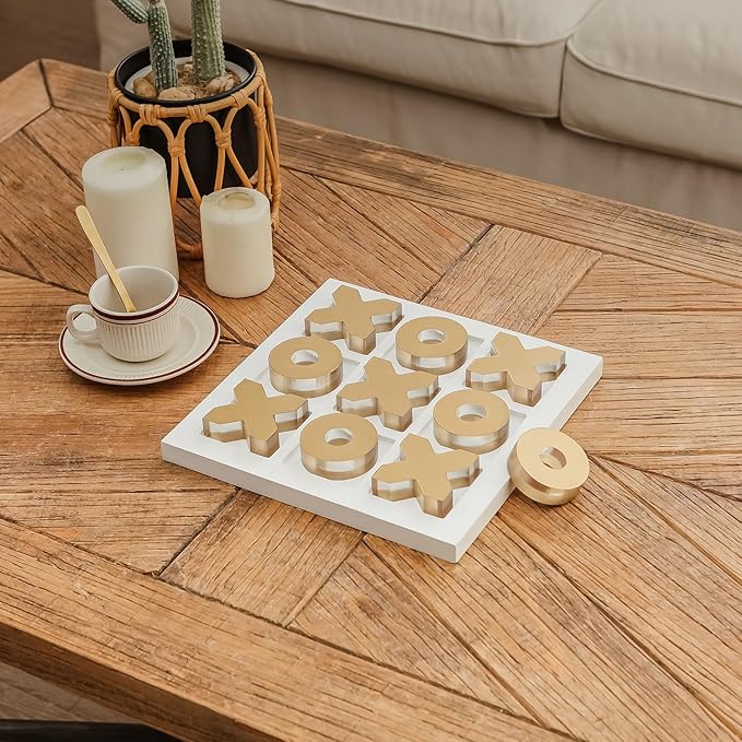 NIKKY HOME Acrylic Tic Tac Toe Wood Board Game Classic Coffee Table Decor Decorative Wooden Travel Game for Family, Gold