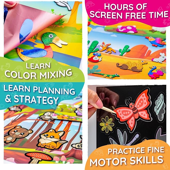 Craftikit ® Award-Winning Foil Art & Rainbow Scratch Art for Kids - 2-in-1 Arts and Crafts Kit for Kids Ages 4-10 - Animal Theme for Girls, Boys & Toddlers Ages 4, 5, 6, 7, 8, 9, 10