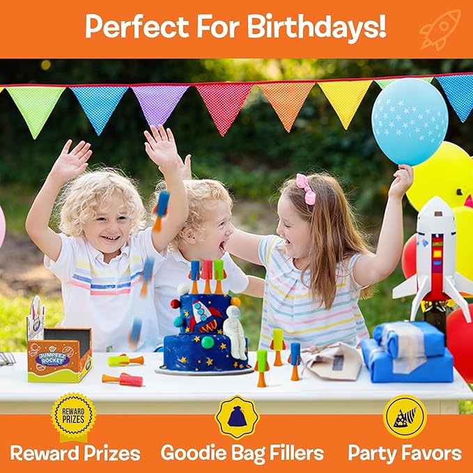 IPIDIPI TOYS Jumpeez Jumping Rocket Poppers – 24-Pack Spring Launcher Toys for Kids – Ideal Birthday Party Favors, Goodie Bag Stuffers, School Prizes, Classroom Rewards for Boys & Girls