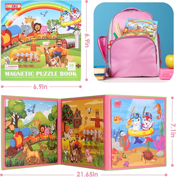 Magnetic Puzzles for Kids Ages 4-6, 20-Piece Travel Toys Animal Toddler Puzzles Ages 2-4, Educational Learning Magnets, Ideal Road Trip Activities Toys for 2 3 4 5 6 Boys and Girls