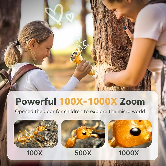 HP40 IPS Microscope for Kids: [Easy and Fun] 2" Portable Handheld Kids Microscope Miniscope, Pocket Mini Scope Educational Science Kit, Christmas Birthday Gifts for Kids, PC View, Orange