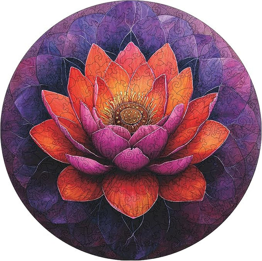 Flower Wooden Puzzle for Adults, Round Mandala Color Challenge Jigsaw Puzzles 500 Piece, Family Reunion Puzzle for Adults and Kids, Best Gift for Family Friends Royal 16.5x16.5in