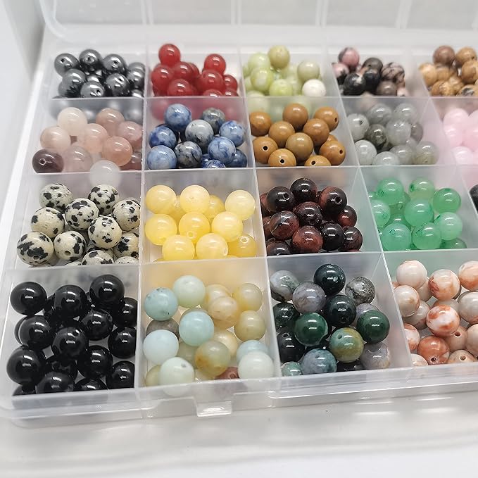 480pcs Natural Round Stone Beads Genuine Real Stones Beading Loose Gemstone DIY for Bracelet Necklace Earrings Jewelry Making (8mm, 24 Color)