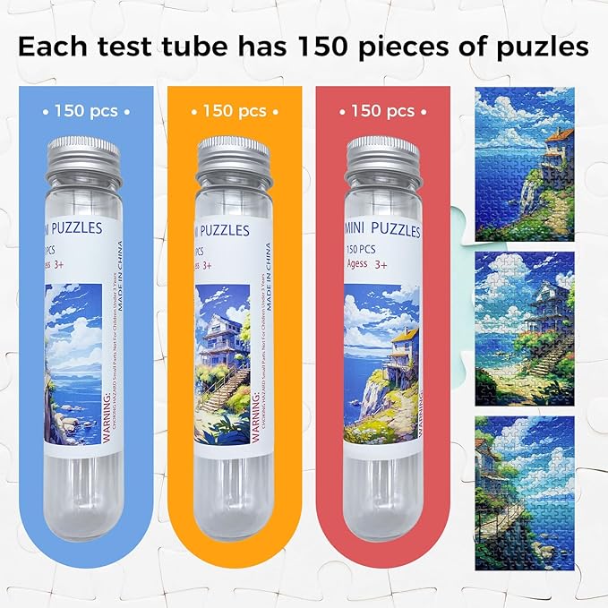 150 Pieces Mini Jigsaw Puzzles for Adults & Kids,6 x 4 Inches, Mini Puzzles, Travel Puzzle,Small Micro Puzzles, Challenging Difficult Puzzle,3 Pack Seaside Hut