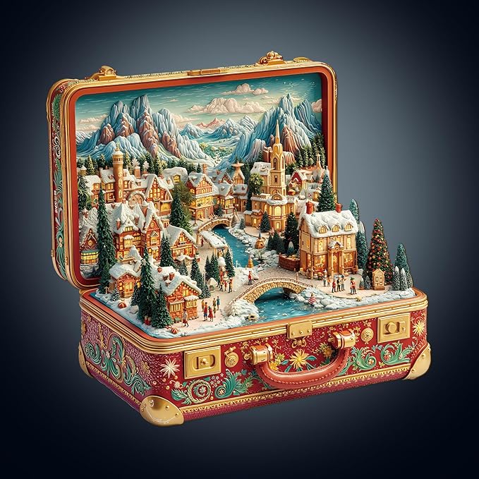 WOODBESTS Wooden Puzzles for Adults (260 Piece, L, 13.4 * 13in) Christmas Suitcase Town Wood Puzzle Adult, Unique Wooden Animal Jigsaw Puzzles, Family Game and Birthday Gifts for Friend