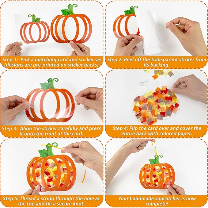 Kepeel 42 Packs Fall Suncatchers Crafts for Kids, Thanksgiving DIY Leaf Pumpkin Acorn Tissue Paper Sign Art Crafts Kit Gift for Autumn Fun Home Classroom Game Activities Party Decor