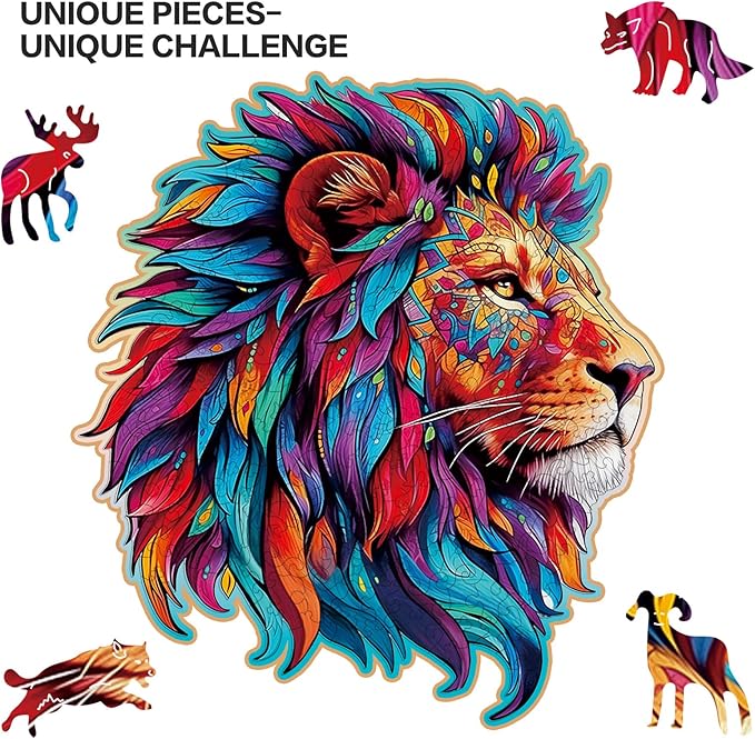 Wooden Puzzle for Adults,Lion Jigsaw Puzzles 200 Piece,Thanksgiving Birthday Gifts Family Game,Unique Shape Puzzles Challenge 11 x 11 Inch