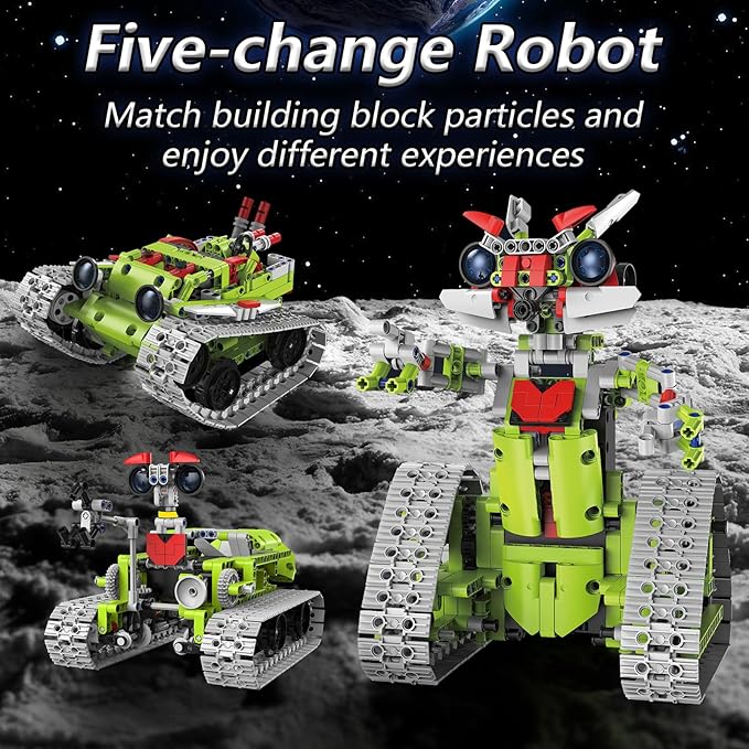 5 in 1 Robot Building Kit for Kids, Educational STEM Building Blocks Set, Remote & APP Control Construction Robot/Tracked Racer/Tank/Bulldozer, Building Toy Gifts for Boys Girls 8-16, (705 PCS)