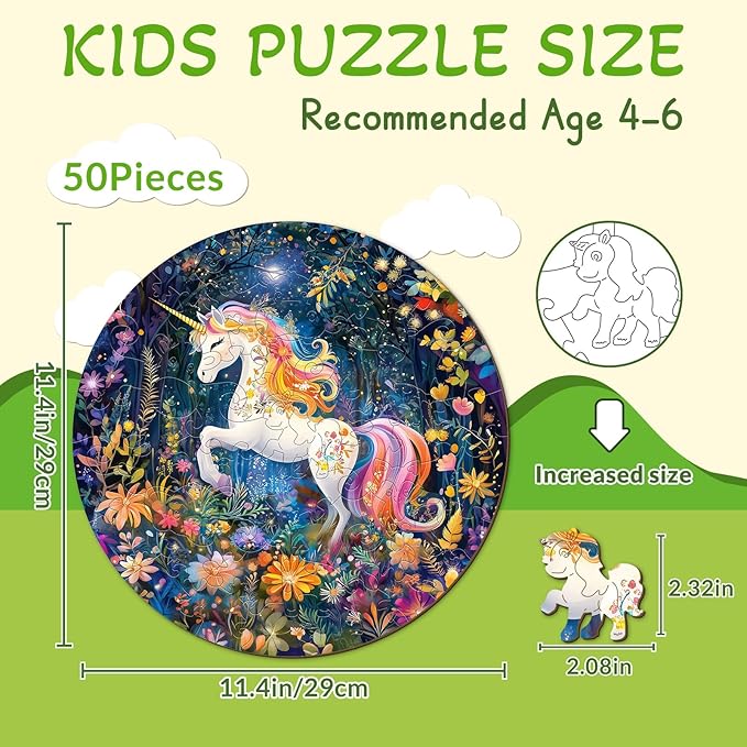 Wooden Puzzles for Kids Ages 4-6, Rainbow Unicorn 50 Pieces Kids Puzzle, Children Birthday Easter Puzzle Gift Idea, Educational Puzzles Toys for Boys and Girls (11.4 * 11.4in)