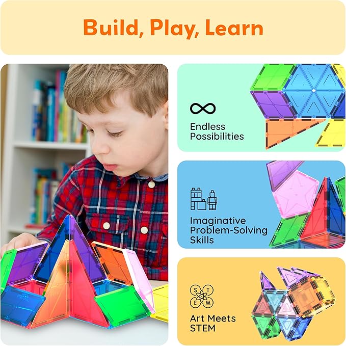 PicassoTiles Magnetic Building Block Set Geometry Shape Magnet Tiles Construction Toy STEM Learning Kit Educational Playset Playboard Pretend Play Stacking Blocks Child Brain Development PT16