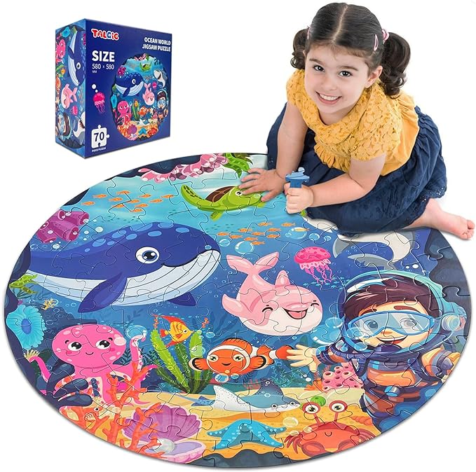Puzzles for Kids Ages 4-6, Large 70 Piece Round Ocean Floor Puzzles, Kids Puzzles 4-6 with Colorful Underwater World, Educational Learning Toys for 3, 4, 5, 6, 7, 8