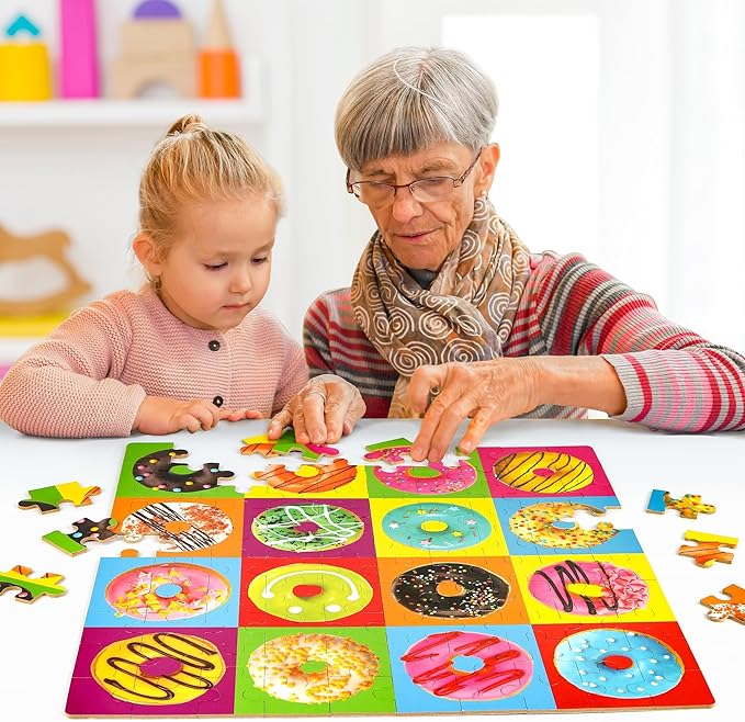 SYNARRY 100 Piece Wooden Puzzles for Kids Ages 4-8, Donuts Jigsaw Puzzle for Kids Ages 4-6 8-10 Teens, Preschool Educational Puzzles for 4 5 6 7 8 9 Years Old Boys Girls Children, Beautiful Toys Gifts