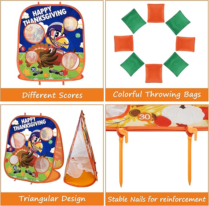 Thanksgiving Bean Bag Toss Games for Kids, Fall Festival Games Turkey Board Outdoor Toys for Toddlers, Thanksgiving Party Favors Activities Carnival Supplies Indoor Yard Games for Boys Girls Family