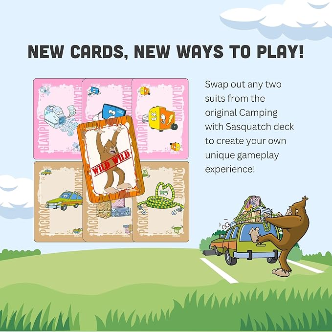 Camping with Sasquatch by Big Discoveries - A Family Card Game with a Roar! | Fun Rummy Meets Slapjack Card Games for Kids, Teens, Adults, and Families (Bundle: Camping with Sasquatch + Expansion)