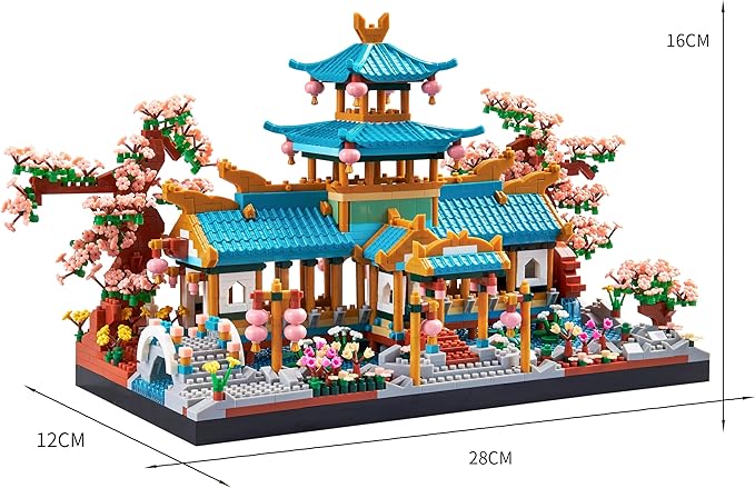 JXRLMB Chinese Classical Suzhou Gardens Micro Building Blocks Sets with Sakura Cherry Tree Challenging Construction Set for Adults, Home and Office Decoration, Gift for Kids Age of 14+ 2350 pcs
