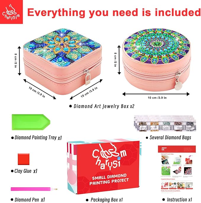 2 PC Diamond Art Jewelry Boxes Kits for Adults Teen with Painting Gem Dots Arts and Crafts Kits for Women Kids Girls 8 12 Year Old Ages 5 6 7 9 10 11 13 14 Birthday Gift(Mandral Blue)