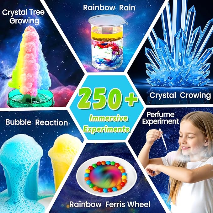 250+ Experiments Science Kits for Kids, STEM Activities Educational Science Kits Gifts with Chemistry Set, Erupting Volcano and Growing Crystal Tree