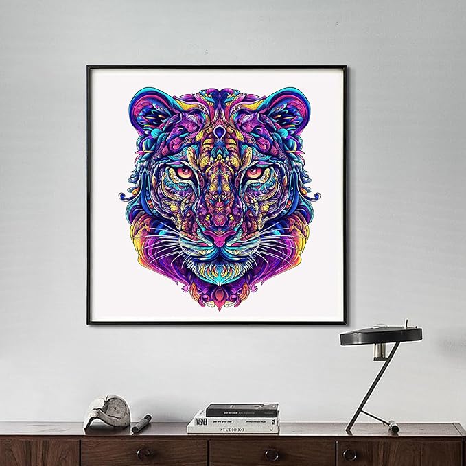 Ruikiyart Wooden Puzzles for Adults, 5MM 500 Pieces Tiger Wooden Jigsaw Puzzles, Mandala Animal Puzzle Unique Shapes Gift for Kids and Adults on Birthday,Thanksgiving,Christmas (15.1"x16.7")