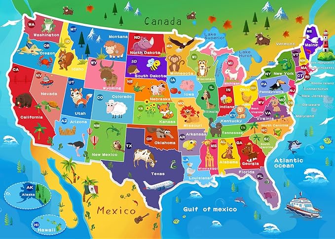 Puzzles for Kids Ages 6-8 and 8-10 – 200 Piece USA Map Jigsaw Puzzle – Educational Learning Toy for Boys and Girls