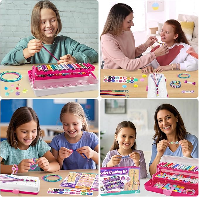TingingYuli Friendship Bracelet Making Kit with Storage Box,DIY String Bracelet Arts and Craft for Girls Aged 8-12, Birthday Gifts for Ages 6 7 8 9 10 11 12 Year Old -White/Rose