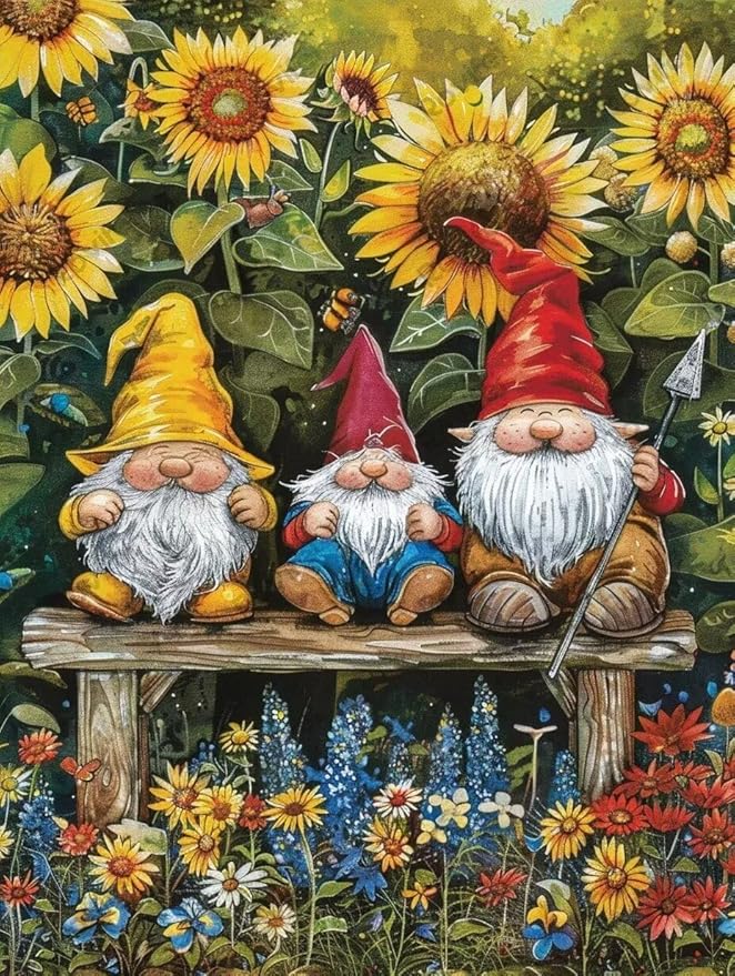 Puzzles for Adults 1000 Pieces Sunflower Gnome Puzzles for Kids, HD Printing & Each Piece Fits Together Perfectly - for Room Decor Home Decor Bathroom Decor - Unique Gifts 30x20 inch