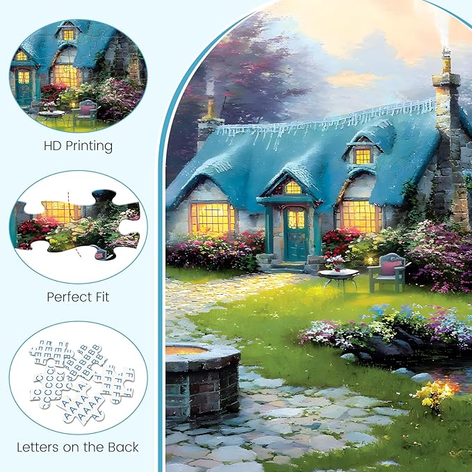 300 Piece Puzzles for Adults, Charming Cottage Jigsaw Puzzles with Flowers and Trees, Relaxing 300 Piece Puzzle, Perfect for Family Time, Wall Decor, Gift for Adults, Kids, Seniors, 20.5 x 15 in