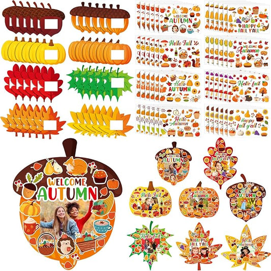 Jetec 48 Packs Fall Picture Frame Craft Kits Fall DIY Photo Frame with Stickers Make Your Own Picture Craft for Thanksgiving Autumn Home Classroom Decor