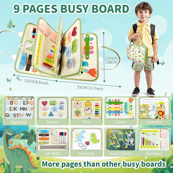 Toddler Busy Board - Montessori Busy Book Travel Toys Sensory Board Educational Activity Book for Learning Fine Motor Skills, Gifts for Girls Boys Toddler