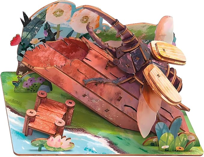 3D Wooden Puzzle for Adults, Garden Insects Collection, Educational DIY, Ladybug, Bees and Dynastes Models (Dynastes)