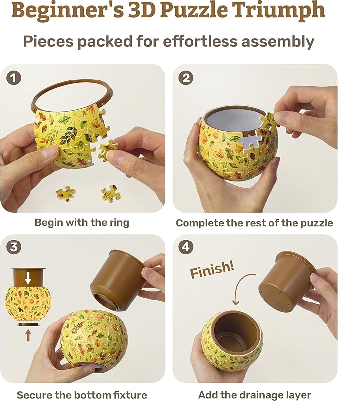 PieceRelax 3D Puzzle Planter 80 Pieces - Flower Pot - Elegant Green, Home Decor Flower Pots for Indoor Cactus, Succulents Pots [K1105]