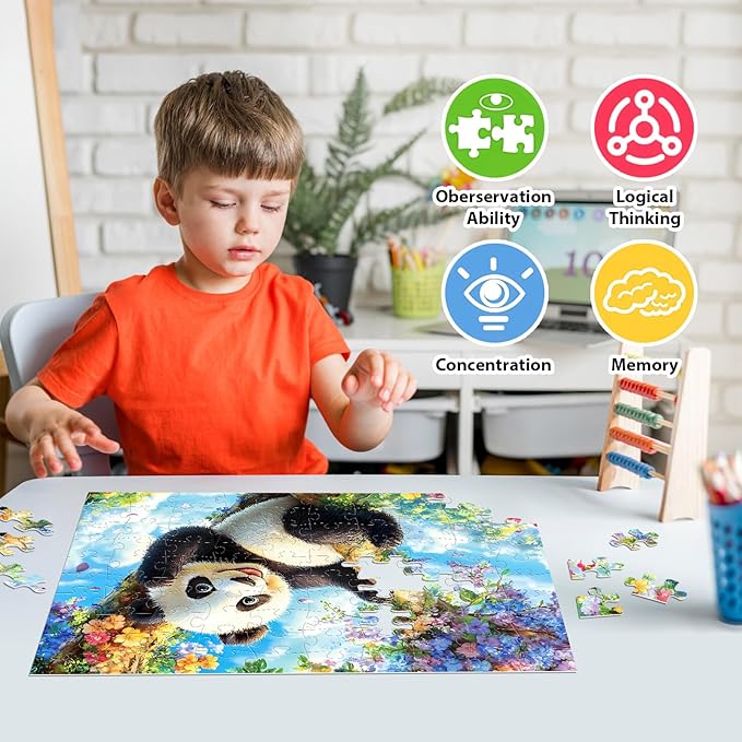 4-Pack 100 Pieces Puzzles for Kids Ages 4-6 6-8 Panda Tiger Deer Cat Puzzles 100 Pieces Jigsaw Puzzles for Kids 8-10 Year Old, Large Piece Puzzle for Seniors, Puzzle Toys for Boys and Girls