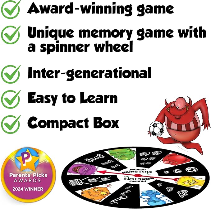 Hiding Monsters Memory Card Game for Kids with a Spinner Wheel - Fun and Easy-to-Play. Matching Memory Game for Kids 4-8 and 8-12 for Boys and Girls