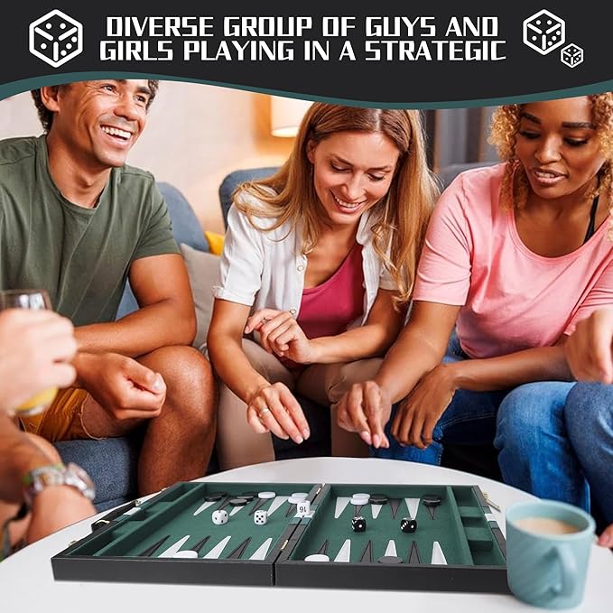 Froggod 15 inch Backgammon Sets for Adults - Classic Board Game for Adults - Portable Travel Backgammon Set for 2 Players - Perfect Adult Board Games for Gifts & Family Fun(Black)